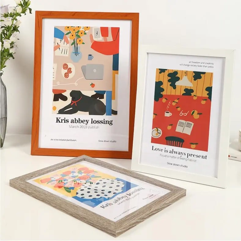 Wooden Photo Frame 6inch 5inch Tabletop A3 A4 Photo Frame Art Picture Frame Mounting Frame 4K 8K Simple Photo Frame Wall Hanging