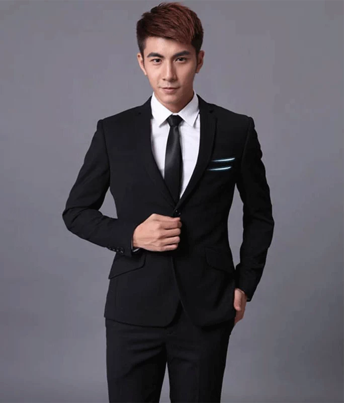 Bộ đồ vest nam tự trồng miễn phí khóa đôi nóng mở đôi kinh doanh chuyên nghiệp để làm việc phù hợp với chú rể áo thun nam