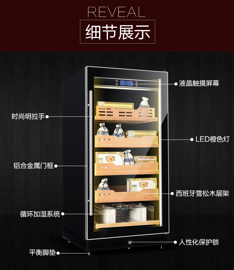 tủ rượu alaska jc 100	 Bồ Đào Nha Yue 80X1 nhiệt độ và độ ẩm không đổi tủ xì gà gỗ tuyết tùng hộ gia đình rượu làm mát nhiệt tủ rượu vang tủ trà giữ ẩm thanh đá - Tủ rượu vang tủ rượu gỗ gụ
