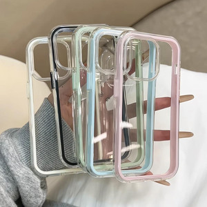 Fresh Multi-Color Border High-Transparency Soft Gel Suitable for Apple 16/15 Phone Case Transparent Large Hole Soft Case 11/12Promax Premium Xs/Xr Anti-Drop 7P High-Transparency 13P Ultra-Thin