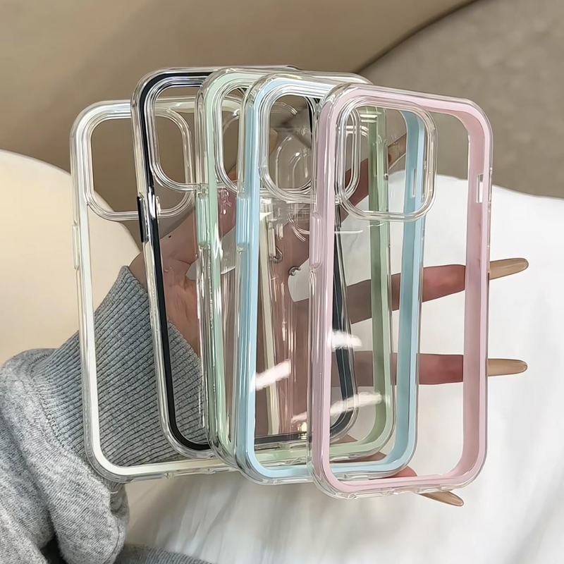 Fresh Multi-Color Border High-Transparency Soft Gel Suitable for Apple 16/15 Phone Case Transparent Large Hole Soft Case 11/12Promax Premium Xs/Xr Anti-Drop 7P High-Transparency 13P Ultra-Thin