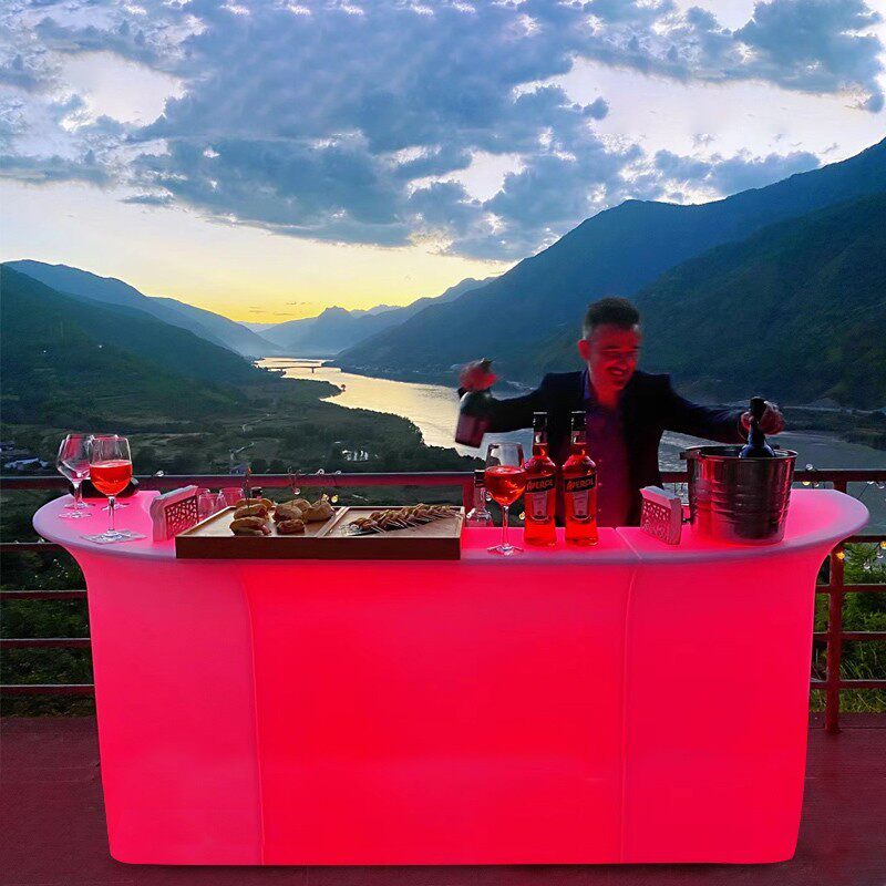 Light Extravagant Arc Front Bench Table Reception Desk Small Minima Modern Outdoor Bar Exhibition Shine Bar Waterproof Table And Chairs