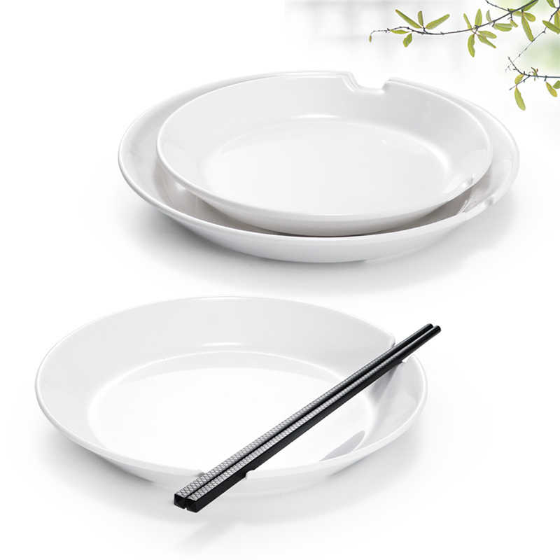 Melamine Bone Dish with Plastic Notch, Creative Design with Chopstick Slot, Chopstick Holder, Garbage Tray, Dinner Plate, Commercial Round Bone Dish