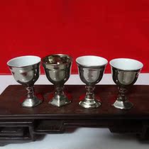 Four Silver Little Wine Cup Wine and Wine Pot with Ceramic Nostalgia Collection Antique