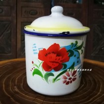 Old enamel cup antique old household used 70s thick fetal flower cup cup cup nostalgia movie props