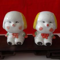 Puppies put on old porcelain old savings tank 80s ceramic savings tank old toy nostalgia collection photo