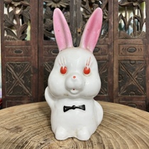 Old savings tank small white rabbit ceramic change Tieling power plant 90s union souvenir rabbit furnishing