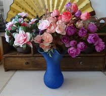 Old vase flowers in the 80 s blue glass art vase nostalgic collection movie props set ornaments