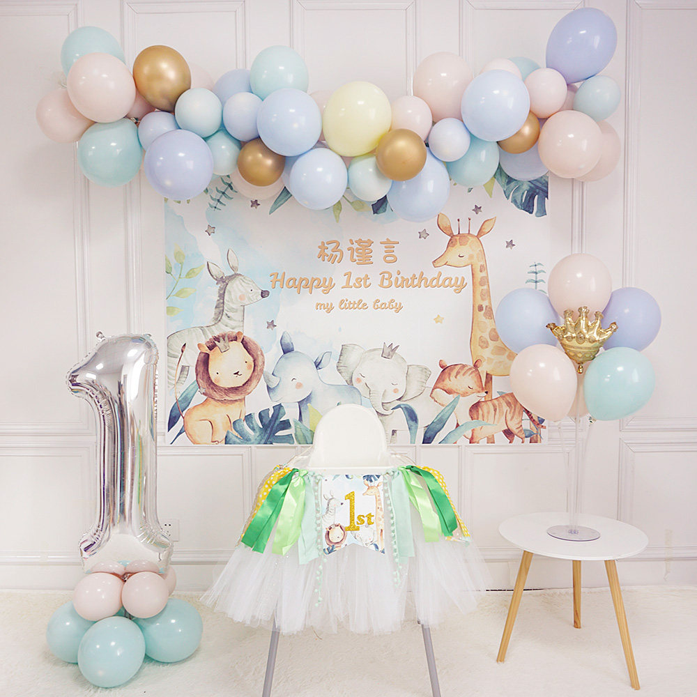 Baby's 1st birthday party Children's party decoration 100 days decoration Forest animal theme poster Dessert table 2