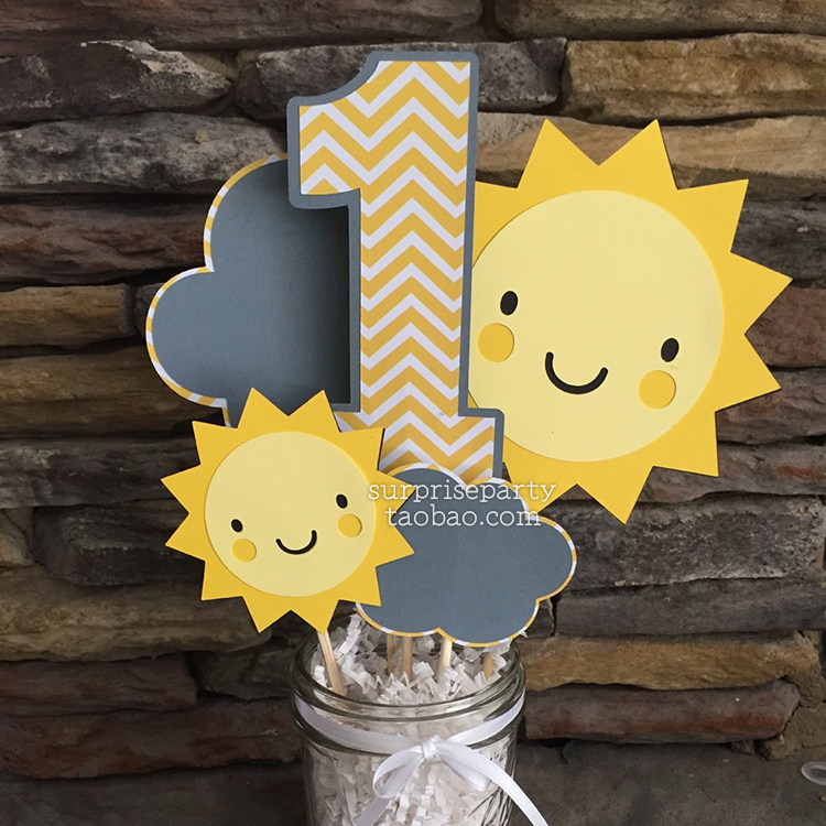 Sun Cloud First Birthday Cake Decoration Arrangement Decoration Dessert Table Party Scene Scene Flag Inserting Card