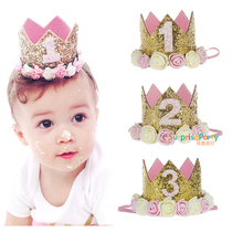 Birthday hat year old childrens theme creative digital baby party supplies decoration shiny flower crown hat