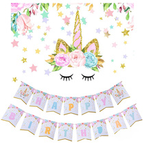 ins Wind Net red unicorn birthday layout flag pull flower Pony baby theme childrens birthday decoration color flag