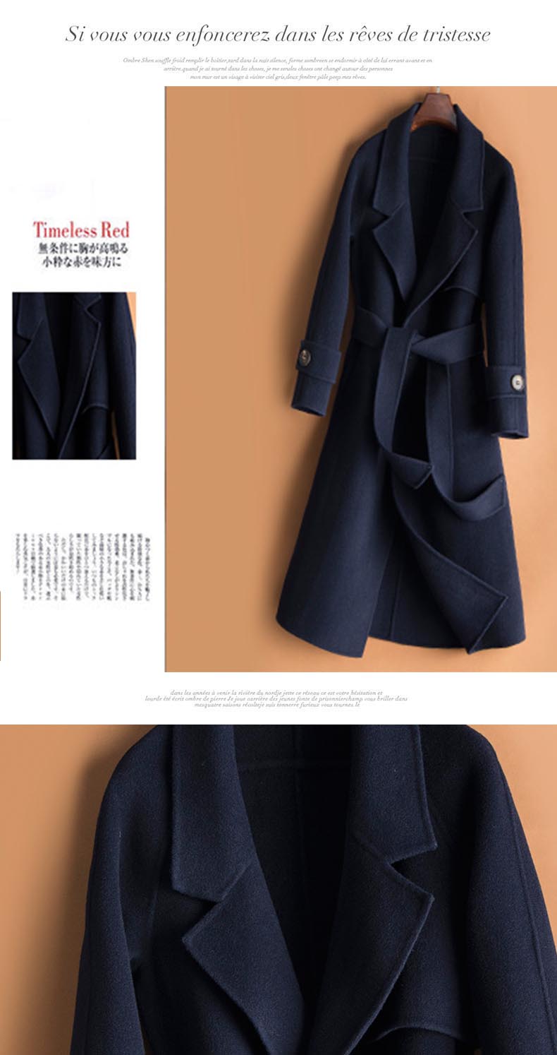Áo khoác cashmere hai mặt của phụ nữ mới trong phần dài của áo khoác gió phiên bản cao cấp của Hàn Quốc không có cashmere - Áo len lót đôi măng tô nữ