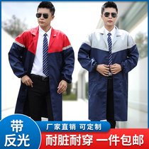 Work clothes mens coat polyester cotton long reflective labor insurance clothing aquaculture auto repair dirty wear-resistant blue autumn and winter handling clothes