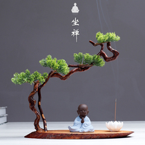 ins Chinese Zen decoration Ceramic little monk Living room TV cabinet Root carving coffee table Wine rack Shop decoration