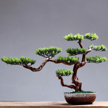 Welcome pine bonsai plant ornaments Entrance living room New Chinese home model room TV display cabinet Soft decoration