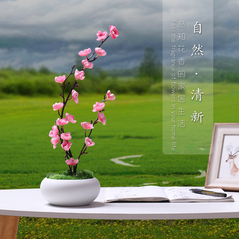 New Chinese TV cabinet decoration creative living room dining table entrance Bogu frame home accessories soft bonsai simulation flowers