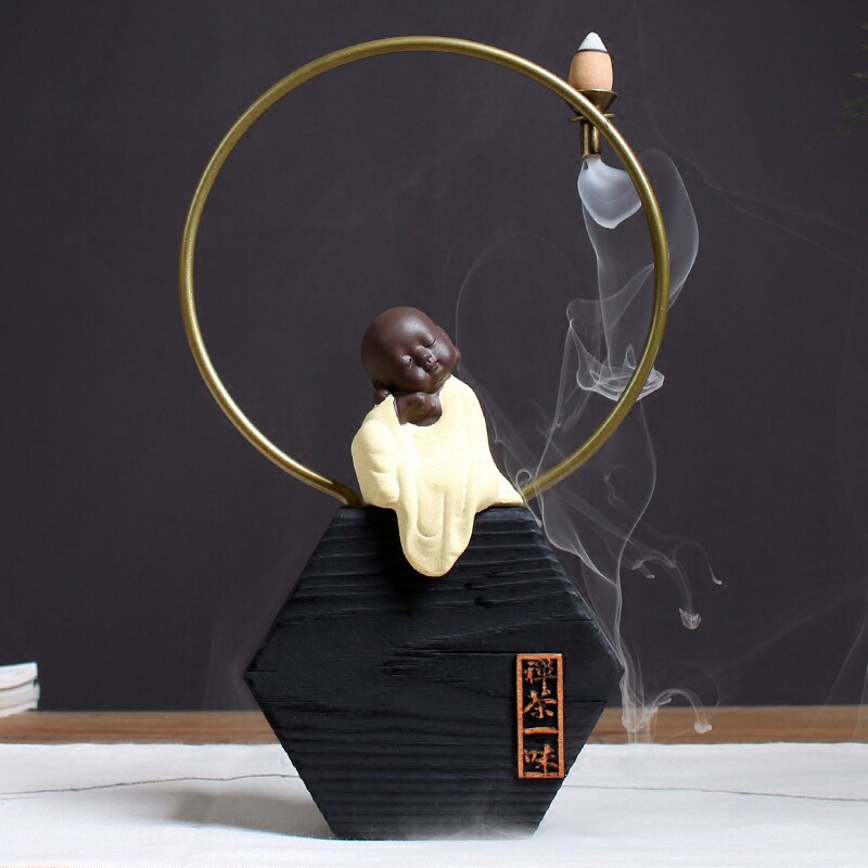 Ceramic Little Monk Zen Decoration Living Room Chinese Tea Table Decoration Bogu Frame Wooden Tea Ceremony Little Novice Decoration