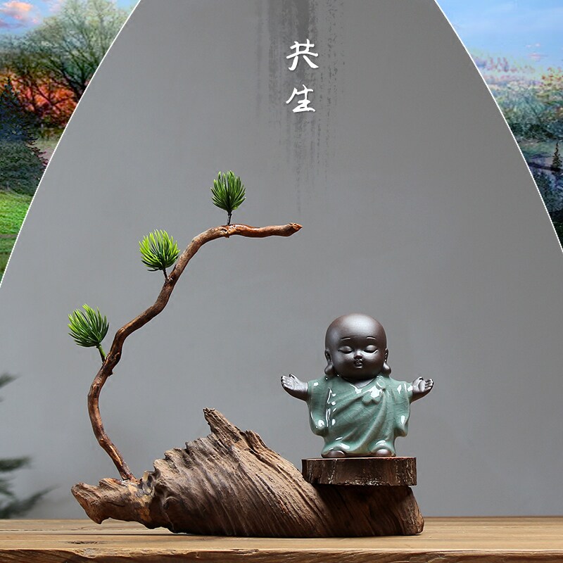 Little monk tea table New Chinese Zen decoration Bogu frame Wooden craft gift decoration Study decoration office artwork