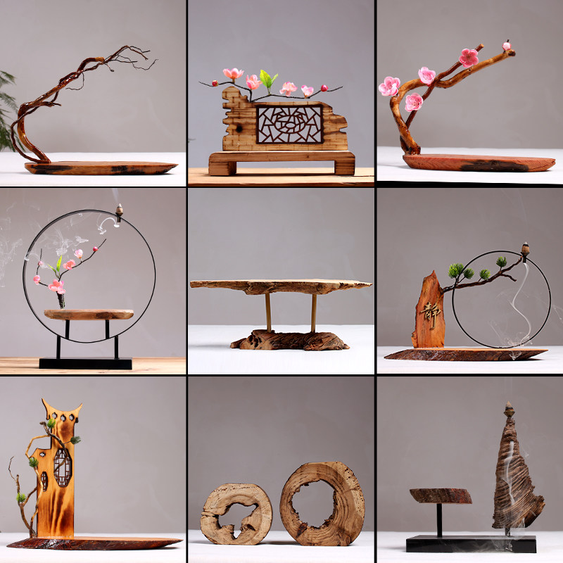 Living Room Chinese Wood Craft Gift Pendulum accessories Creative Wood Carving Zen wooden pendulum piece Bogu frame Xuanguan Retro tea table decoration