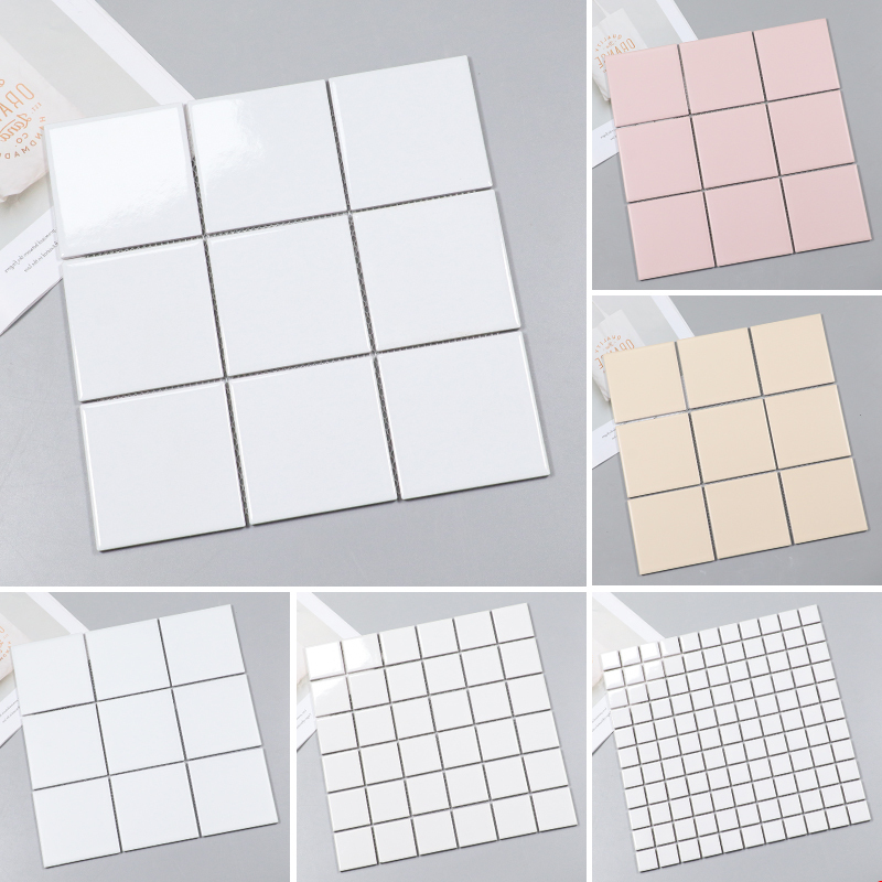Nordic Small White Tiles for Bathroom and Kitchen Walls, Ceramic Mosaic Tiles, Toilet and Bathroom Floor Tiles, Restaurant Nine-Grid Pattern