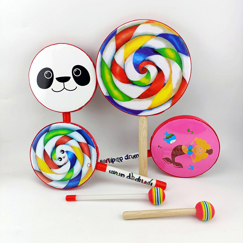 Children tap drum toy Olf percussion instrument 6 inch lollipop hand tapping drum music 0 - 3 years old early teaching tool