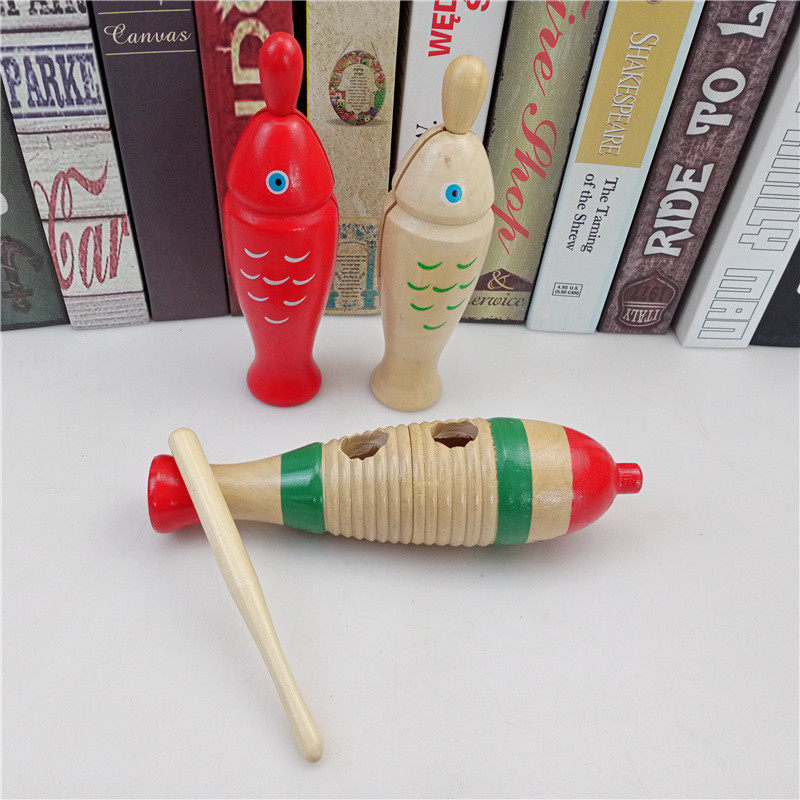 Wooden fish toy percussion instrument wooden fish shaped frog sounder drum children's kindergarten Orff early teaching aids