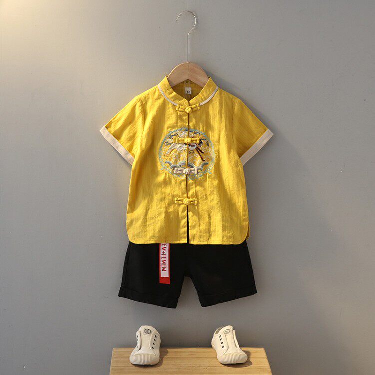 Children Tang Fashion Summer thin Chinese style Chinese Wind Han clothes suit Baby retro ethnic clothing Little boy Embroidery Children Clothing