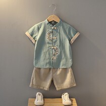 Hanfu boys summer suit baby costume Super fairy Chinese style children summer thin Tang suit cotton linen two-piece set