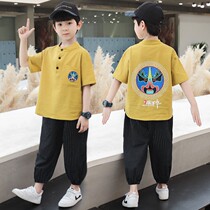 Hanfu Boy Summer Suit Children Cotton Linen Thin pieces Two sets of Chinese style Chinese style Tang suit