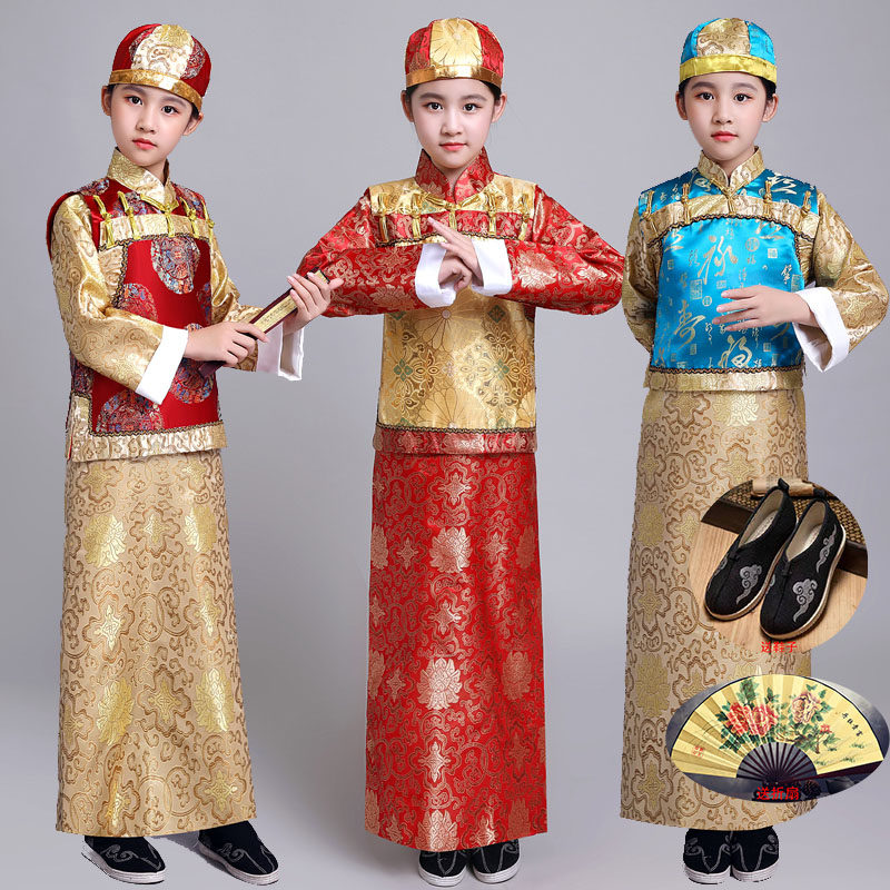 Children's Qing Dynasty Ancient clothes Manchu clothing boy Ago Belle to serve as a boy with little lord to serve boy Chinese wind