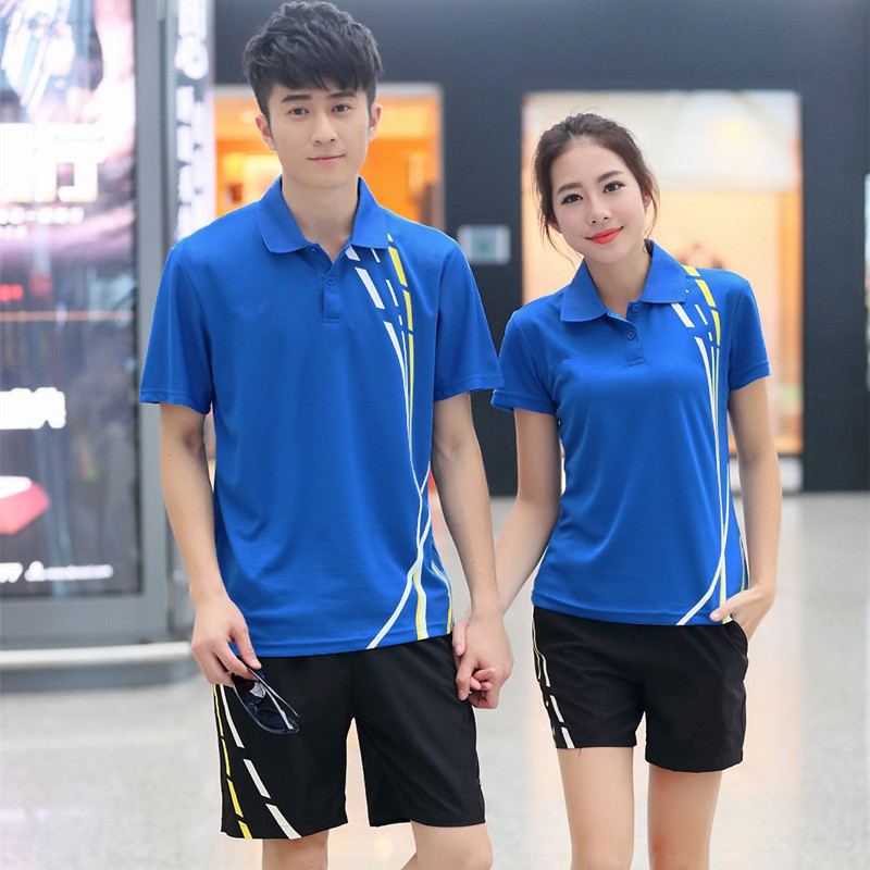 Men's and Women's Summer Couple's Lapel Short-Sleeved Sports T-Shirt Quick-Drying Tennis Wear Badminton Wear Competition Suit Table Tennis Jersey