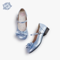 Синий низкий каблук