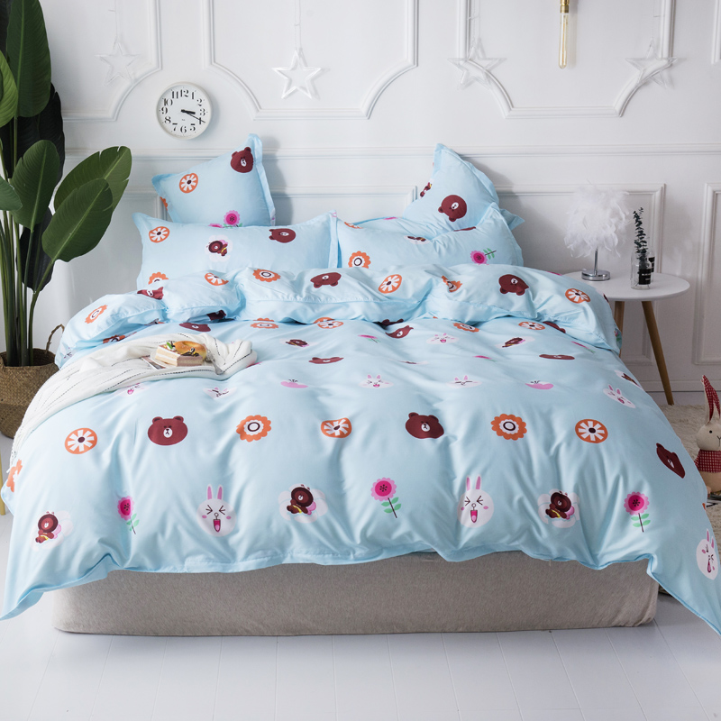 Bộ phim hoạt hình bốn mảnh 1,51,8m cô gái trái tim màu hồng chăn bông ký túc xá ba bộ 4 bộ 1,2 bộ đồ giường gối kèm chăn