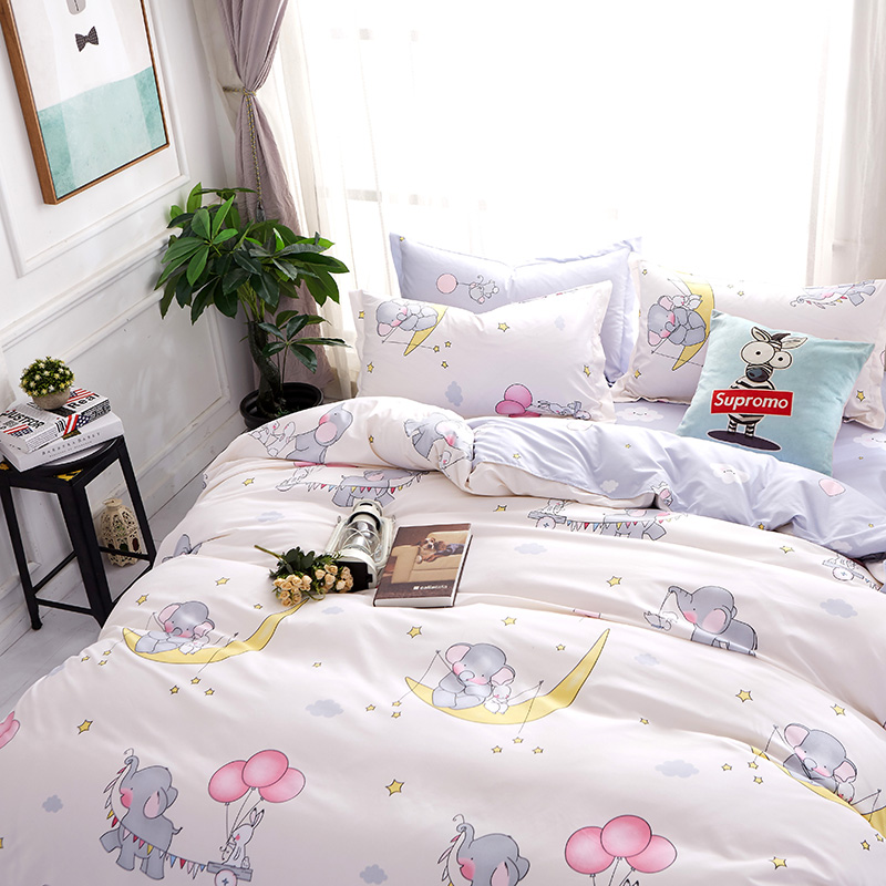 Đơn giản nhỏ in flamingo bốn mảnh bộ 1.8 / 2.0m đôi chăn ga trải giường ký túc xá ba 4 bộ mẫu chăn ga gối đệm đẹp