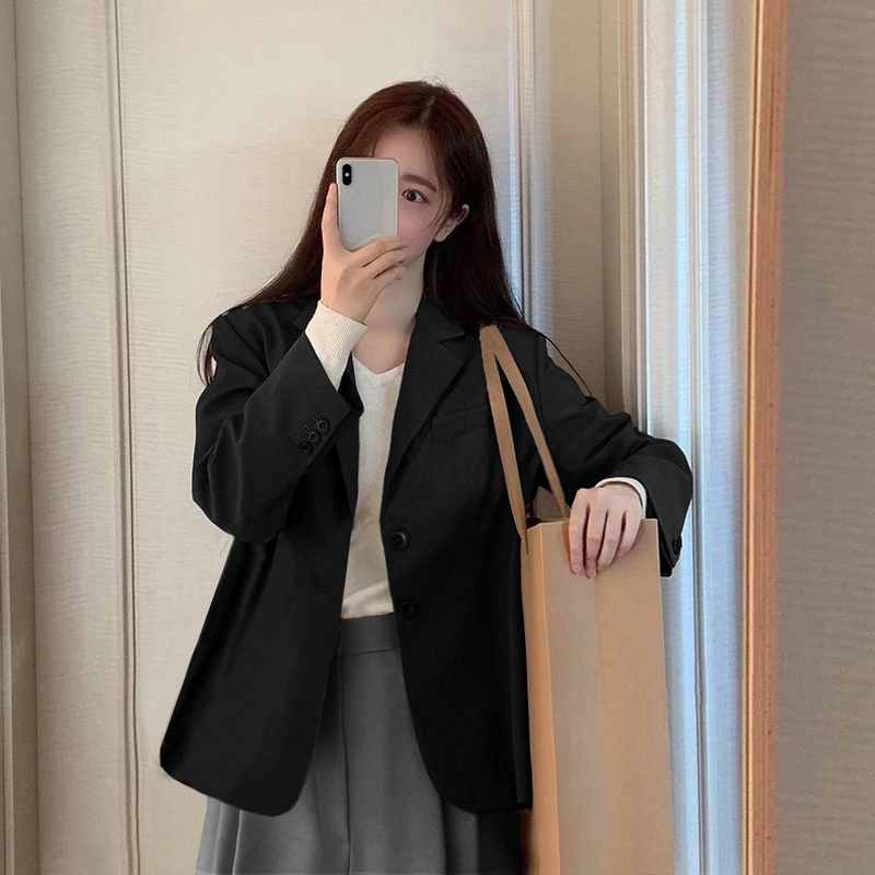 Oona Petite XXS Black Blazer for Women 150cm Loose Casual Spring and Autumn Korean Style Short Jacket Small Suit
