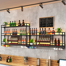 Modern bar wall-mounted wine cabinet wine rack bar background light wine display rack wall hanging red wine glass rack