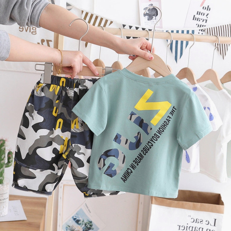 2022 Summer New Boy Summer Clothing Slim Fit Suit Children's Baby Girl Baby Camouflak Shorts Kid Handsome-Taobao