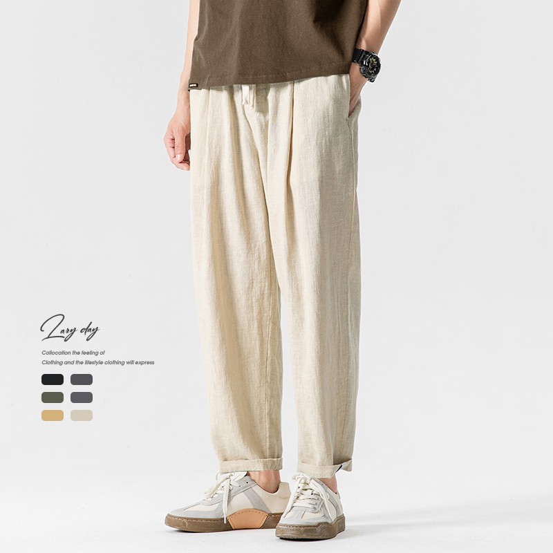 LAZY DAY オリジナル メンズ 和風 無地 コットン リネン パンツ メンズ 春夏 ゆったり 万能 カジュアル ラミー パンツ