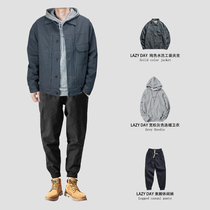 LAZY DAY original mens spring and autumn drawstring casual pants Mens Japanese overalls loose solid color harem pants