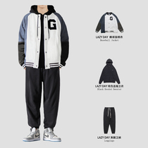 LAZY DAY original mens clothing with a set of color-matching baseball uniform jacket cotton jacket loose casual sweatpants