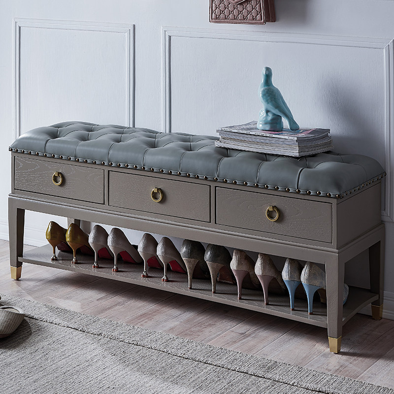 Advanced Grey Drawer Light Lavish Changing Shoes Stool Home Shoe Cabinet Doorway Solid Wood Containing Stool New Chinese Finishing UAN GUAN STOOL