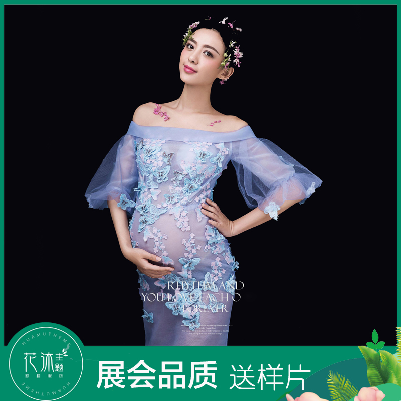 147 Flower body Theme Pregnant Woman Photo Clothing Three-dimensional Flowers in Clairvoyage Gown Big Belly Gestation Pregnancy mommy