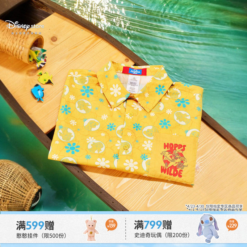 Disney Official Zootopia Wetland Market Nick and Judy Printed Shirt Summer Short Sleeve Couple Gift