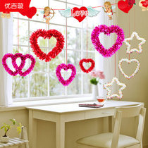 Tanabata shop decorations Valentines Day jewelry store creative love pendants five-pointed star pendant ornament star window layout