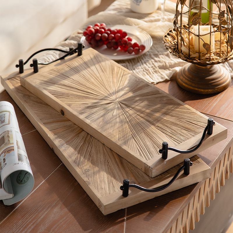 Wabi-Sabi Style Retro Distressed Wooden Tray Coffee Flower Shop B&B Afternoon Tea Plate Food Photography Props