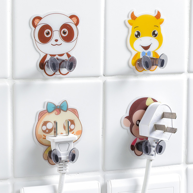 Creative cartoon animal socket receiving hook non - perforating strong cute hook hanging traceless plug finishing bracket
