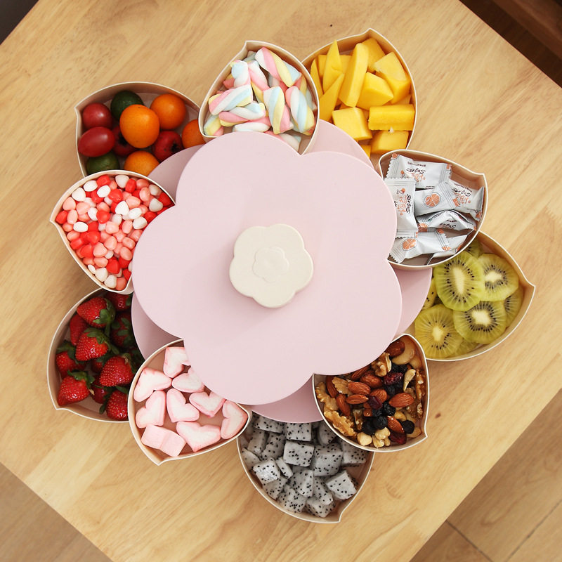 Eurostyle Creative Double Spin Candy Box Swivel Fruit Tray Wedding Happy Sugar Box Plastic Fruit Pan Petal Fruit Pan-Taobao