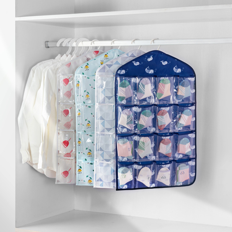 Large hanging wardrobe 16-compartment transparent hanging bag waterproof Oxford cloth storage hanging pocket socks underwear storage artifact