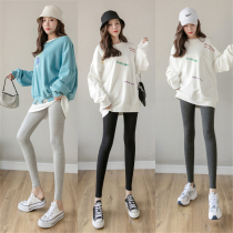 Underpants woman outside wearing gush thickened autumn and winter gattening with enlarged size elastic pants tight fit 90% high waist and small feet pants